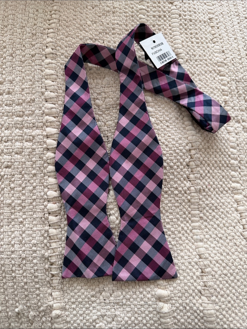 NWT Bloomingdale’s Fuschia Plaid Self-Tie Bow Tie!